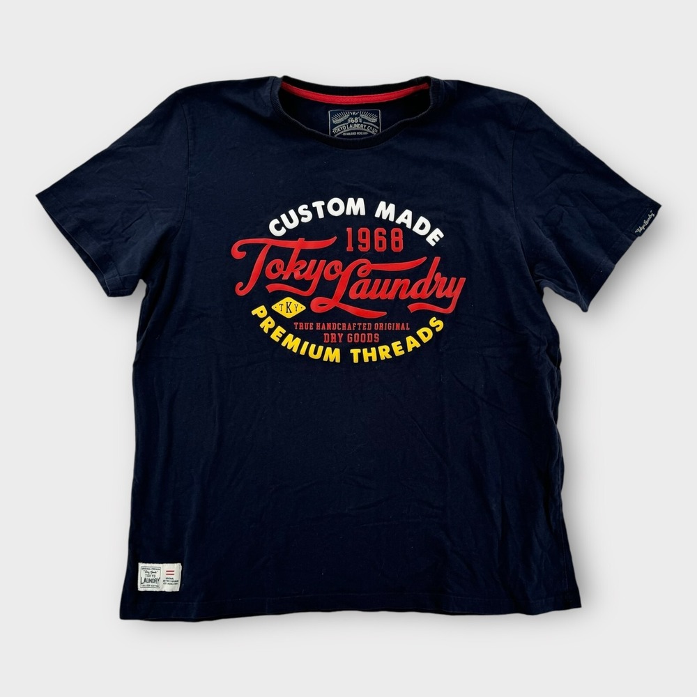 Tokyo Laundry T Shirt Mens XL Blue Short Sleeve Cotton 1968 Premium Threads